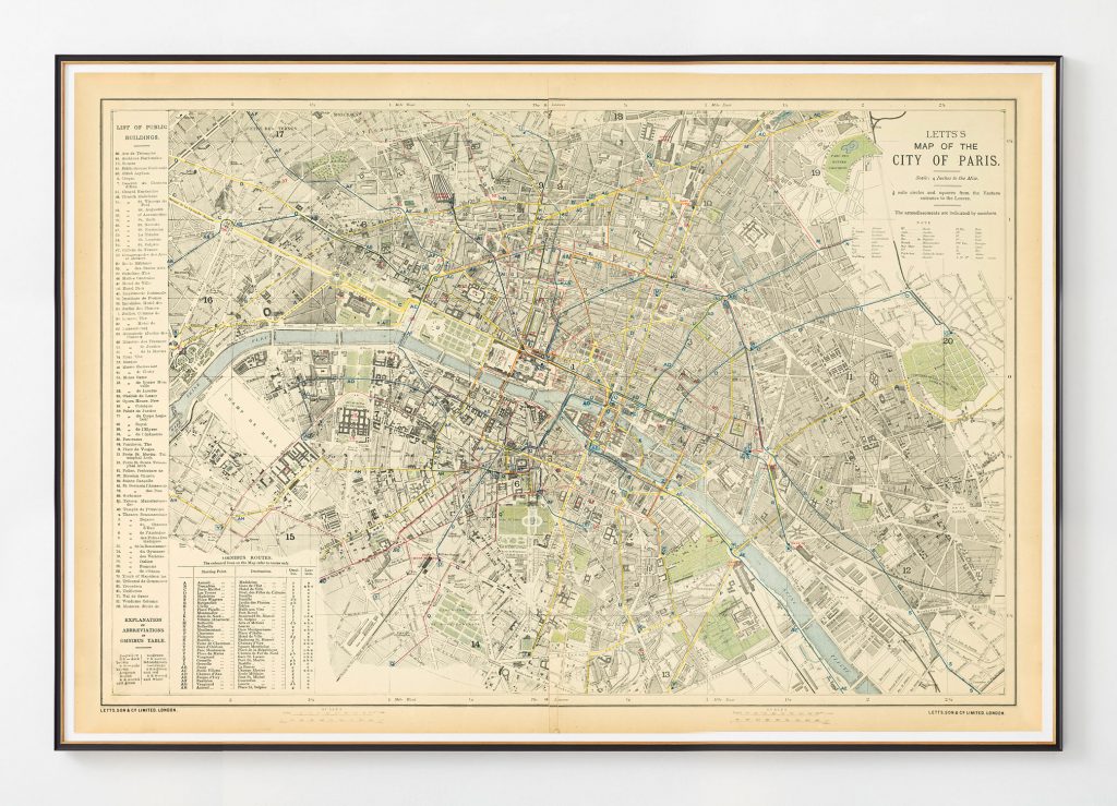 Letts's Map of the City of Paris, 1886, Majesty Maps & Prints