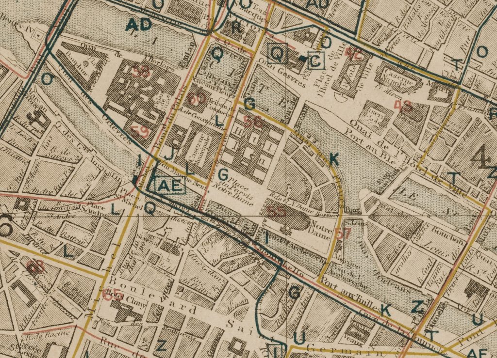 Letts's Map of the City of Paris, 1886, Water Stained, Il de la Cite, Majesty Maps & Prints