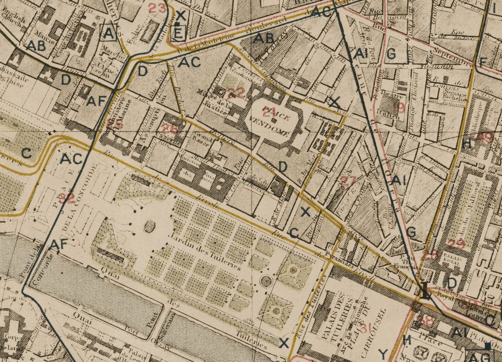 Letts's Map of the City of Paris, 1886, Water Stained, Place Vendome, Majesty Maps & Prints