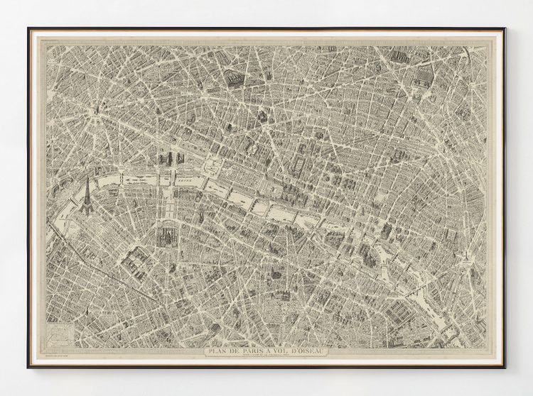 Paris Birds Eye View 1920R Map, Plan de Paris a Vol d Oiseau, Majesty Maps and Prints