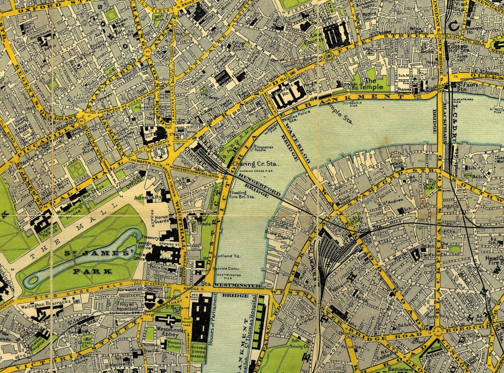 Stanford’s Map Of Central London – Edward Stanford, 26 & 27, Cockspur Street, Charing Cross, S.W., The Mall, St. James