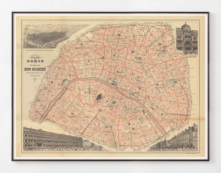 1893 Agenda-Buvard, Plan de Paris des Magasins du Bon Marche, Maison Aristide Boucicaut, Paris. Imp. Chaix. 20, Rue Bergere. Paris