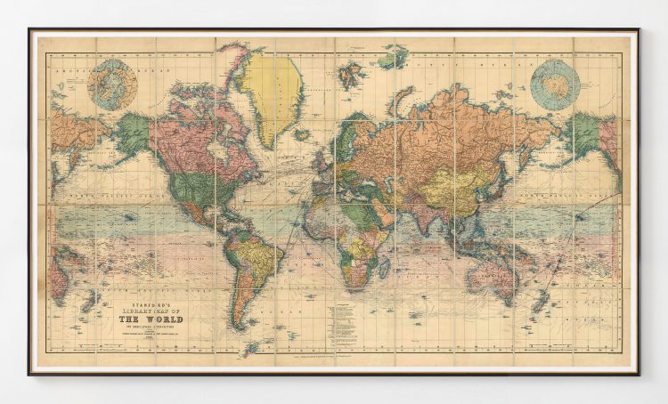 Stanfords Library Map of the World 1900, Majesty Maps and Prints