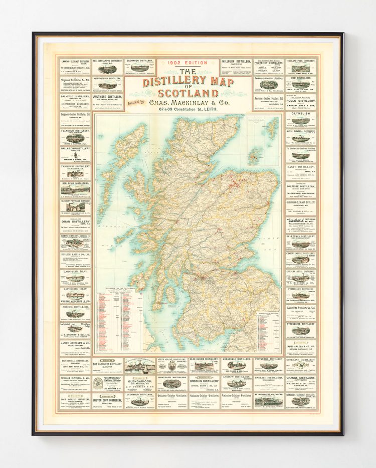 1902 Distilleries Map of Scotland, Majesty Maps & Prints