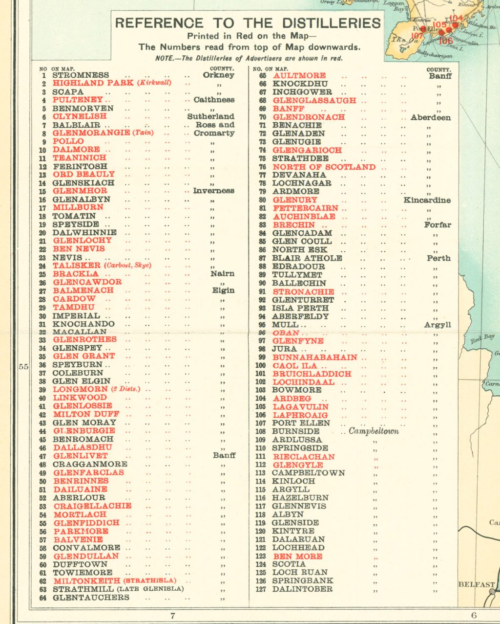 1902 Distilleries Map of Scotland, Reference List #1, Majesty Maps & Prints