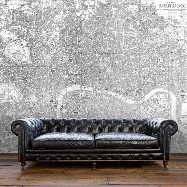 Bacons London Map Wallpaper – Grey