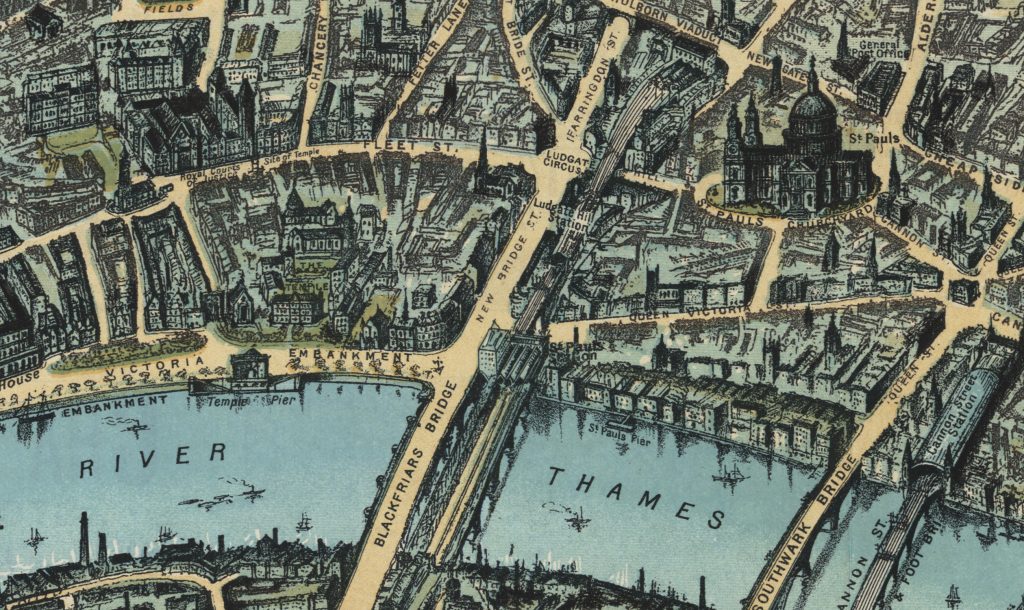 The Pictorial Plan of London 1897, London Towards The Close of The 19th Century, Blackfriars Bridge, Majesty Maps and Prints