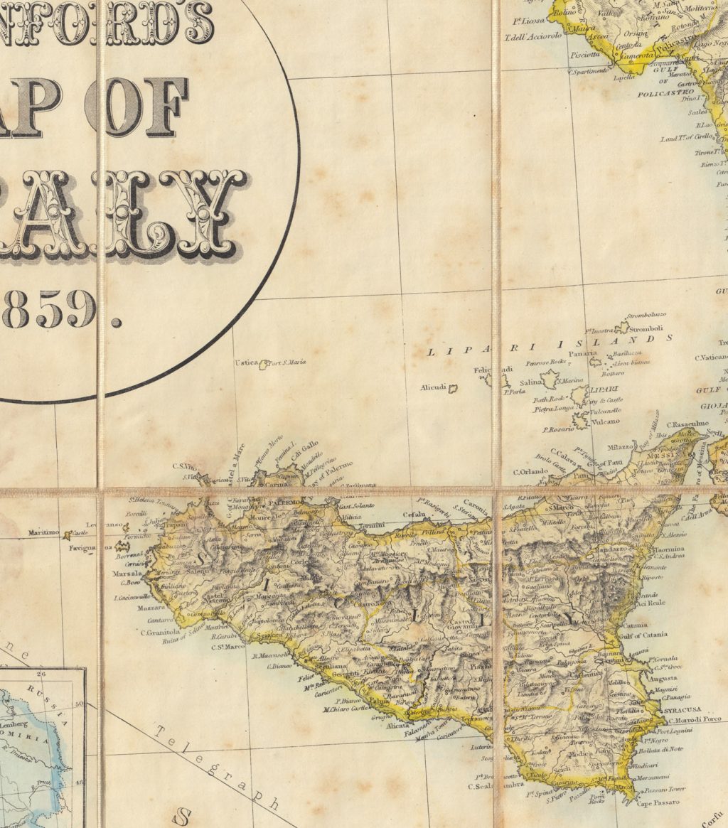 Stanford's Map of Italy, 1859, Sicily